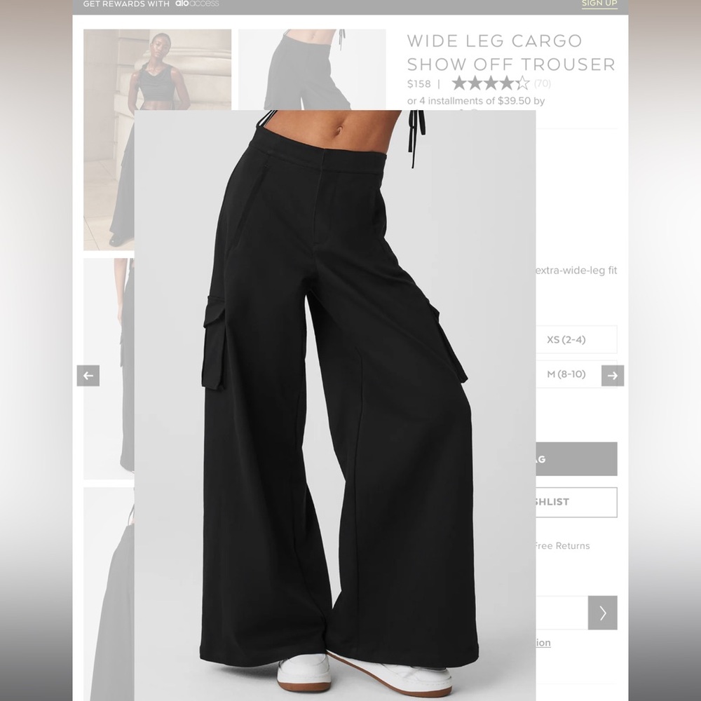 NWT Alo Wide Leg Show Off Trouser Size Large BLACK